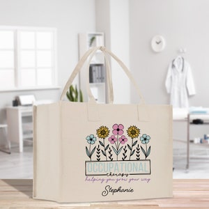 Personalized Occupational Therapy Cotton Canvas Tote Bag OT Helping You Grow Your Own Way Pediatric Occupational Therapist Gift (TTB1003)