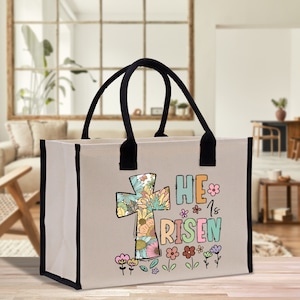 He is Risen Christian Cotton Canvas Tote Bag For Women Religious Gifts Church Tote Inspirational Bible Bag Gift For Religious Mother