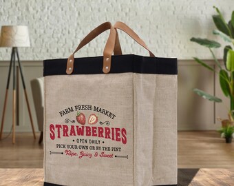 Strawberry Farm Market Jute Tote Bag, Fruit Lover (VTB1002)