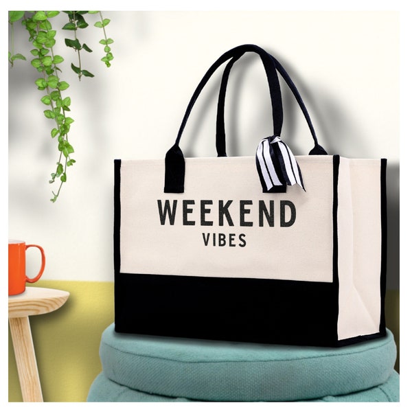 Weekend Vibes Beach Tote Bag - Large Chic Tote Bag - Gift for Her - Girls Weekend Tote - Weekender Bag - Weekend Tote - Weekend Vibes Bag