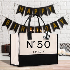 Cadeau personnalisé pour fête d'anniversaire Sac fourre-tout en toile avec date du 40e, 50e anniversaire Sac fourre-tout pour elle Cadeau d'anniversaire personnalisé (BDT1024)