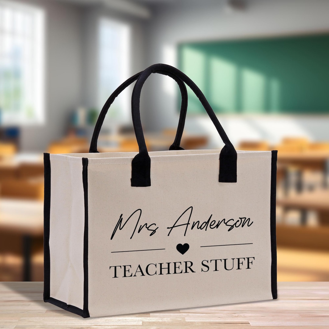 Personalized Teacher Tote Bag, Custom Name Cotton Canvas Gift (TTB1129 ...