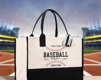 Personalized Baseball Mom Canvas Tote Bag, Custom Sports Gift , Name, Cotton, Football Lover