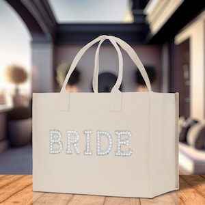 Pearl Letters Bride Wedding Tote Bridal Shower Gift Honeymoon Gift Customized Wedding Gift Bridesmaid Gift