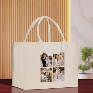 Custom Family Photo Collage and Initial Cotton Canvas Tote Bag Personalized Photo Tote Parent Gift Mothers Day Gift Picture Image Tote