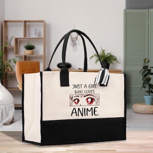 Just A Girl Who Loves Anime Baumwolle Canvas Tote Bag Tier Liebhaber Geschenk für sie Geschenk für Anime Fun Anime Totes Cute Anime Tote Bag (AGT1001)