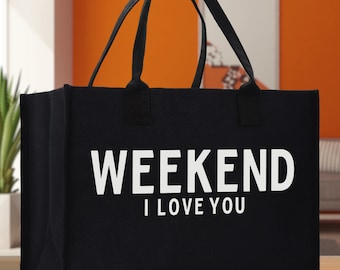 Weekend I Love Cotton Canvas Chic Beach Tote Bag Multipurpose Tote Weekender Tote Gift for Her Outdoor Tote Vacation Tote Large Beach Bag