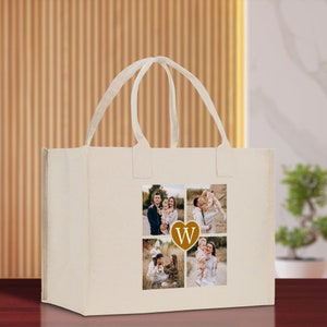 Custom Family Photo Collage and Initial Cotton Canvas Tote Bag Personalized Photo Tote Parent Gift Mothers Day Gift Picture Image Tote