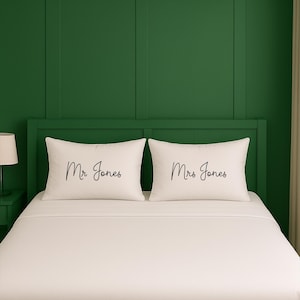 Personalized Name Pillowcase Set of 2 , Wedding Gift, Standard Queen King Sizes (PCPP1001)