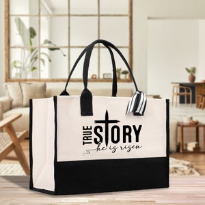 He is Risen Christian Cotton Canvas Tote Bag For Women Religious Gifts Church Tote Inspirational Bible Bag Gift For Religious Mother