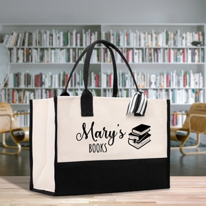 Personalized Book Lover Cotton Canvas Tote Bag Customized Library Bag Bookworm Gift Bag School Librarian Gift Tote (LBT1005)