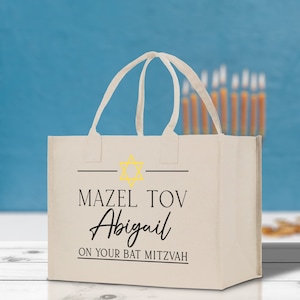 Mazel Tov Bat Mitzvah Custom Name Cotton Canvas Tote Bag Personalized Tote Bag Jewish Celebration Bag