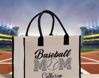 Gepersonaliseerde draagtas katoenen canvas baseball moeder - cadeau sportliefhebber