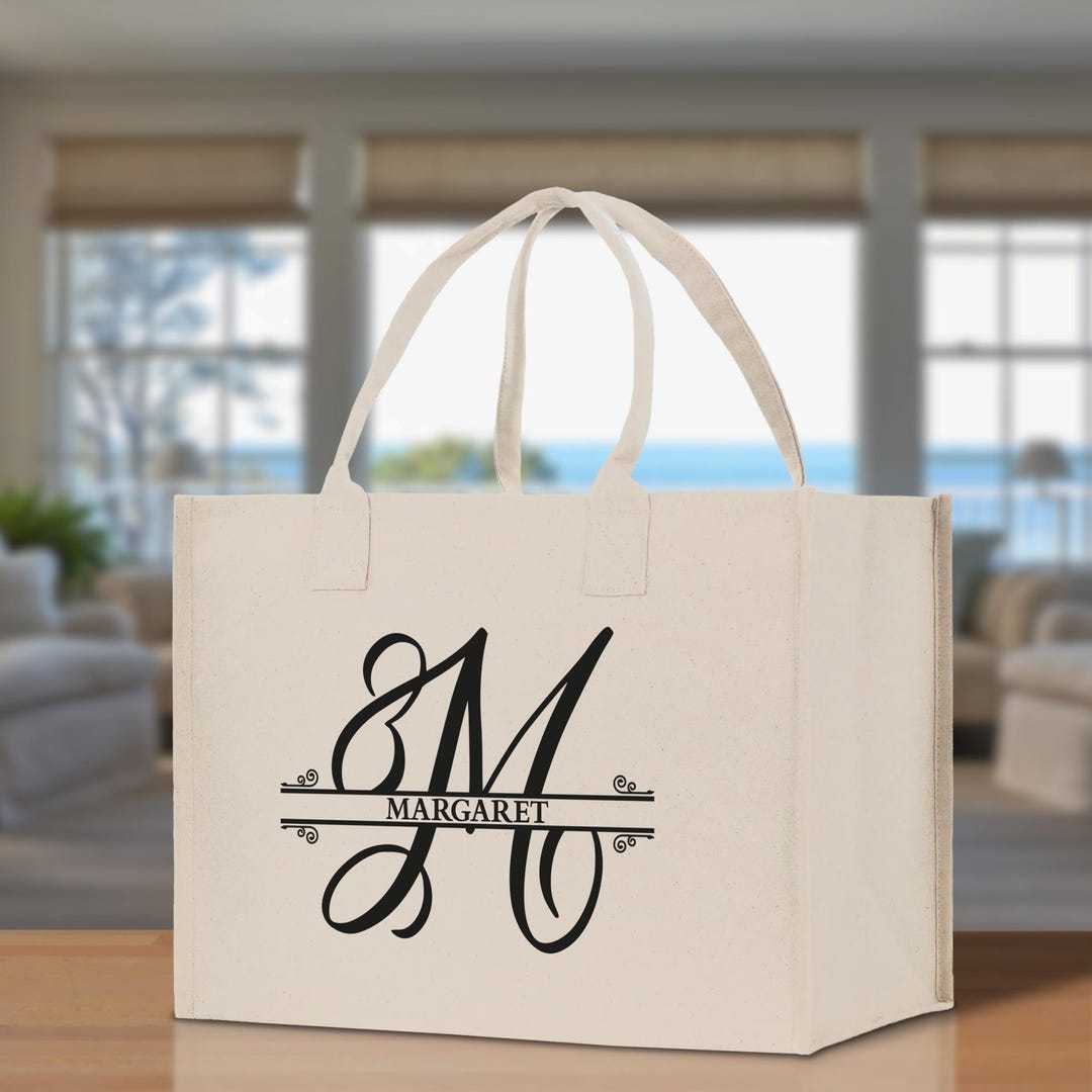 Buy Split Initial and Name Custom Cotton Canvas Tote Bag Personalized  Initial Tote Birthday Gift Wedding Gift Online in India