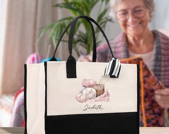 Personalized Knitting Tote Bag: Cotton Canvas Yarn Project Bag (KTB1006)