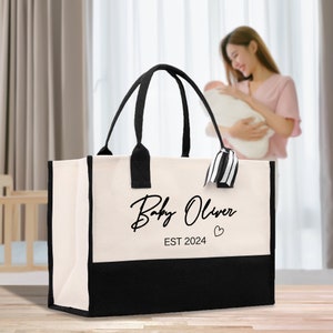 Gepersonaliseerde draagtas van katoenen canvas voor moeder en baby Aangepaste babynaam draagtas cadeau nieuwe moeder Draagtas babyverzorging Babyshower cadeau nieuwe moeder Est Bag