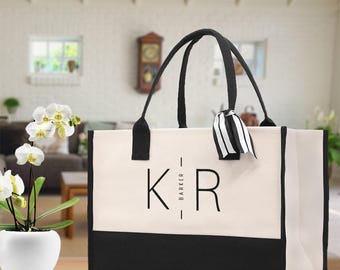 Embroidered Initial Canvas Tote Bag, Personalized Bridesmaid Gift