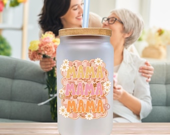 Mama Frosted Can Glass Tumbler: 473 ml iskaffekopp, mammapresent