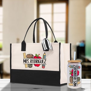 Personalized Teacher Cotton Canvas Tote Bag Gift for Teachers Teacher Life Tote Custom Teacher Appreciation Gift Bag Teacher Name Bag