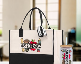 Personalized Teacher Cotton Canvas Tote Bag Gift for Teachers Teacher Life Tote Custom Teacher Appreciation Gift Bag Teacher Name Bag