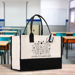 Floral Helping Little Minds Grow Teacher Cotton Canvas Tote Bag Gift for Teachers Teacher Life Tote Bag Teacher Appreciation Gift Bag