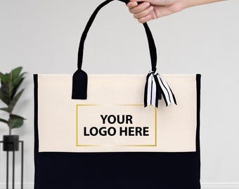 Borsa tote in tela di cotone con logo personalizzato, borsa promozionale personalizzata