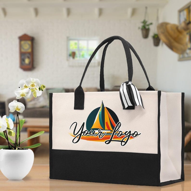 Custom Logo Cotton Canvas Tote Bag - Personalized Promotional Tote image 1
