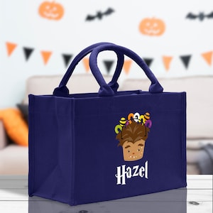 Personalized Name Halloween Trick or Treat Kids Cotton Tote Bag Custom Candy Bag Halloween Gift Bag Pumpkin Kids Halloween Bag