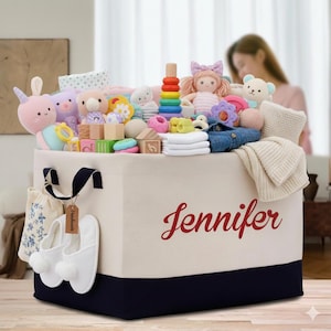 Personalized Canvas Storage Basket: Custom Baby Name, Toy Storage (BBSB1002)