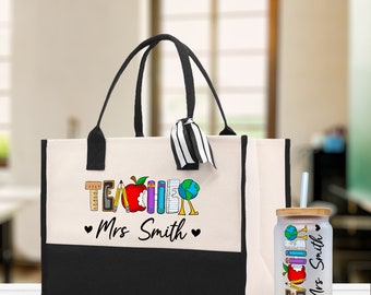 Personalized Teacher Cotton Canvas Tote Bag Gift for Teachers Teacher Life Tote Custom Teacher Appreciation Gift Bag Teacher Name Bag