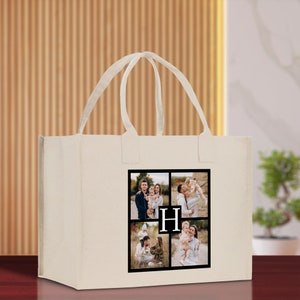 Custom Family Photo Collage and Initial Cotton Canvas Tote Bag Personalized Photo Tote Parent Gift Mothers Day Gift Picture Image Tote