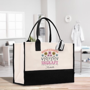 Personalized Occupational Therapy Tote Bag: Floral OT Gift (TTB1004), Cotton Canvas, Helping You Grow Your, Own Way Pediatric Occupational