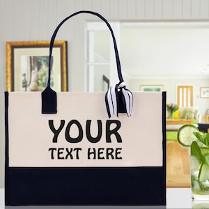 Custom Embroidered Canvas Tote Bag, Personalized Gift, Graduation Gift Customized Embroidered, Name, 100% Cotton Canvas and, Chic, - Black