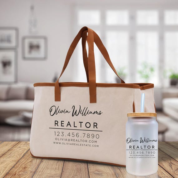 Personalized Realtor Canvas Tote Bag: Business Logo Gift (RT1001)