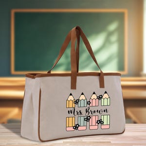 Personalized Teacher Cotton Canvas Tote Bag Gift for Teachers Teacher Life Tote Custom Teacher Appreciation Teacher Name Gift Bag (TTB1087)