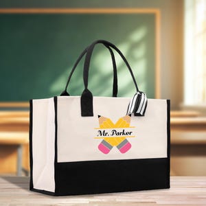 Personalized Teacher Cotton Canvas Tote Bag Gift for Teachers Teacher Life Tote Custom Teacher Appreciation Teacher Name Gift Bag (TTB1094)