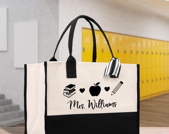 Personalized Teacher Tote Bag: Cotton Canvas, Custom Name Gift (TTB1032)