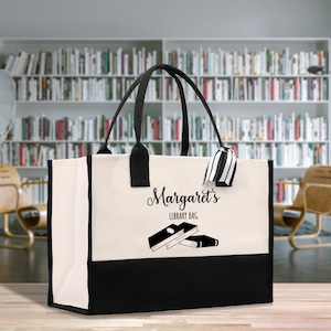 Personalized Book Lover Cotton Canvas Tote Bag Customized Library Bag Bookworm Gift Bag School Librarian Gift Tote (LBT1004)