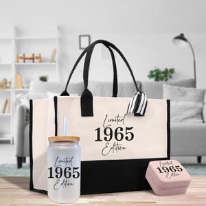 Sac fourre-tout en toile de coton anniversaire 1965 édition limitée Cadeau 60e anniversaire pour femme Cadeau fête 60e anniversaire (BTS1002)