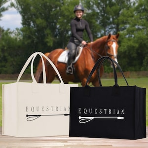 Sac fourre-tout personnalisé en toile de coton équestre Sac personnalisé pour amoureux des chevaux, cadeau d&#39;équitation pour elle (EQT1007)