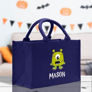 Personalized Name Halloween Trick or Treat Kids Cotton Tote Bag Custom Candy Bag Halloween Gift Bag Pumpkin Kids Halloween Bag