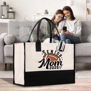 Football Mom Sports Cotton Canvas Tote Bag Gift for Football Mother Football Lover Mom Gift (FMTB1012)