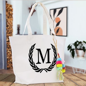 Bolsa de mão de lona de algodão personalizada, bolsa tote com monograma, bolsa tote de lona inicial, bolsa para presente de madrinha, bolsa com fecho magnético, presente para ela de A a Z