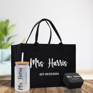 Mrs. Last Name Est Year Tote Bag Personalized Date Wedding Tote Bridal Shower Gift Honeymoon Gift Customized Wedding Gift Bridesmaid Gift