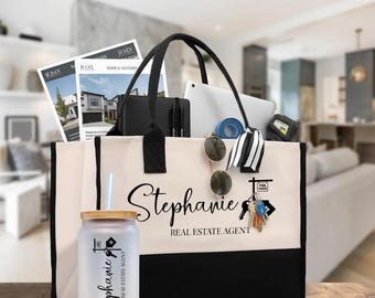 Personalized Realtor Canvas Tote Bag, Custom Real Estate Agent Gift (RET1001)