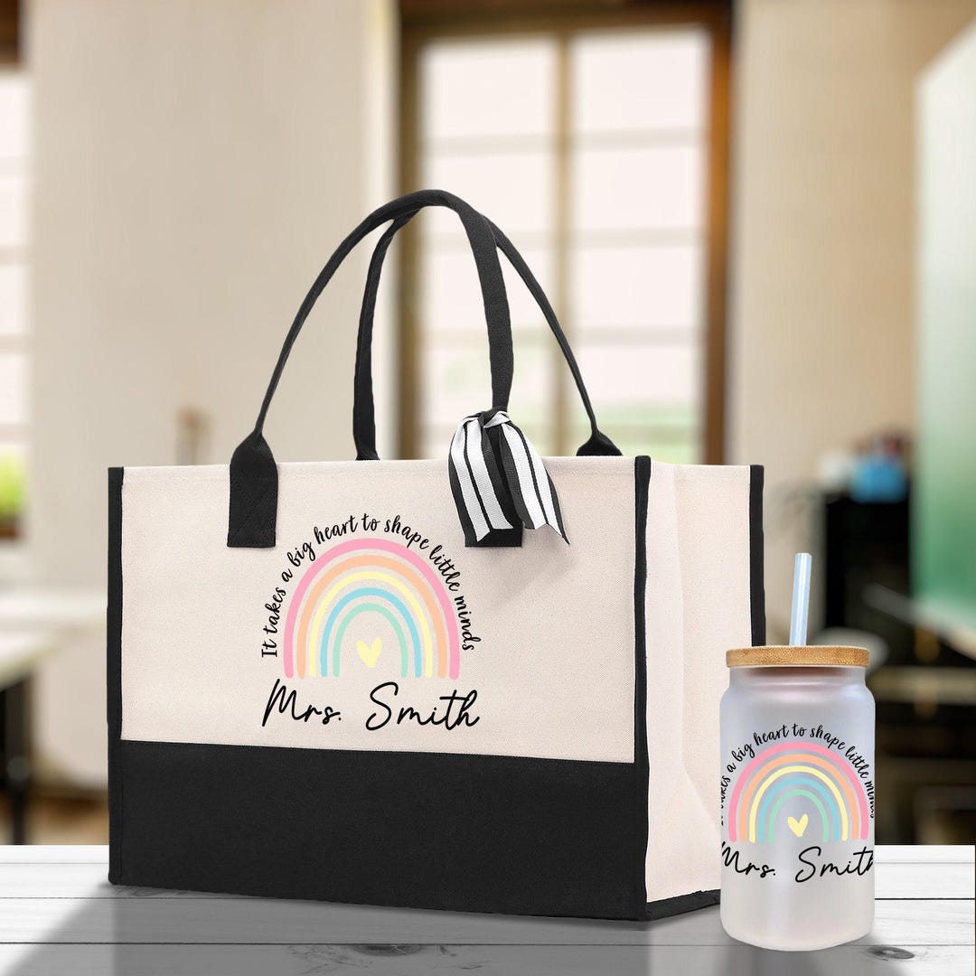 Personalized Teacher Tote Bag, Rainbow Design, Custom Name Gift ...