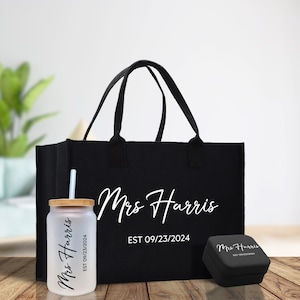 Mrs. Last Name Est Year Tote Bag Personalized Date Wedding Tote Bridal Shower Gift Honeymoon Gift Customized Wedding Gift Bridesmaid Gift
