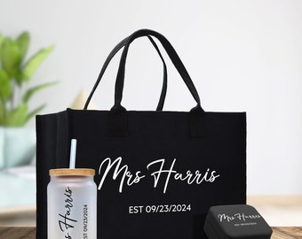 Mrs. Last Name Est Year Tote Bag Personalized Date Wedding Tote Bridal Shower Gift Honeymoon Gift Customized Wedding Gift Bridesmaid Gift