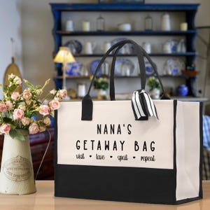 Nana's Getaway Canvas Tote Bag: Grandma Gift, Travel Bag (GM1013)