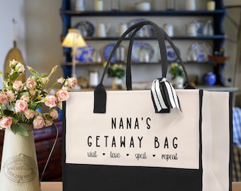 Nana's Getaway Canvas Tote Bag: Grandma Gift, Travel Bag (GM1013)